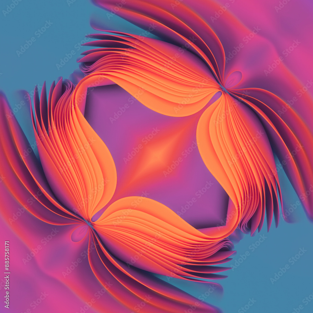 Poster Symmetrical illustration of a stack of wavy abstract shapes. 3d rendering
