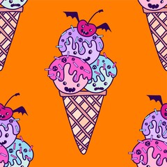 Cartoon candy seamless Halloween ice cream pattern for wrapping paper and fabric