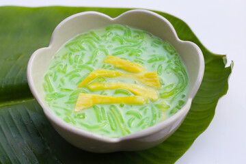 Rice noodles dessert with coconut milk cream