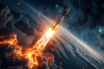 Naklejka premium Rocket leaving the earth. Generative AI