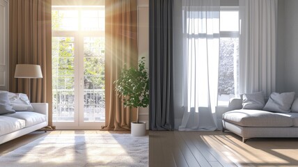 comparison of energy savings with curtains closed during a hot day and a cold night