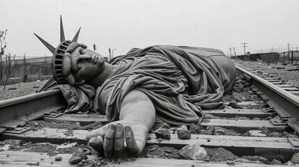 Statue of Liberty on the Train Tracks