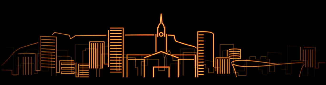 Cape Town Bright Simple Line Skyline on Dark Background