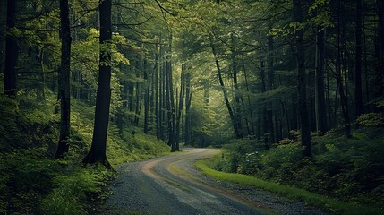 Obraz premium winding_road_through_a_dense_forest
