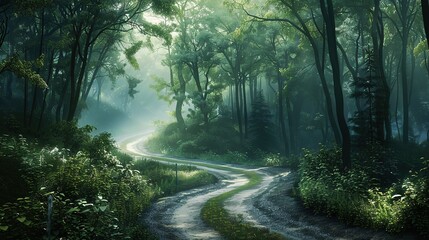 Naklejka premium winding_road_through_a_dense_forest