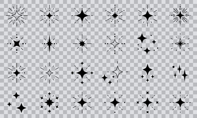 Sparkle Star Icon Set. Different forms of stars, constellations, galaxies. Sparkles and Stars Set Collection. Sparkling star icon set