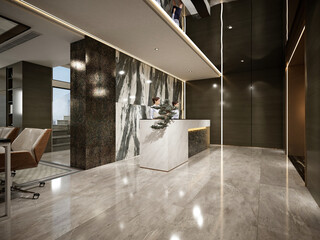 3d render of office front desk, reception