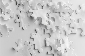 A collection of white puzzle pieces arranged on a white surface