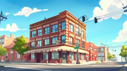Obraz premium Charming Cityscape with Brick Buildings and Quaint Shops