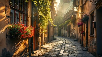 Obraz premium beautiful sunrise a European town