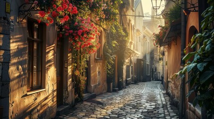 beautiful sunrise a European town