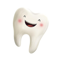 Healthy smiling cartoon mascot tooth isolated, perfect for pediatric dentistry and kids oral health concept.