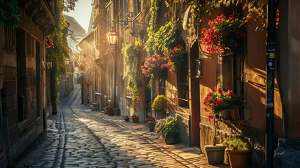 beautiful sunrise a European town