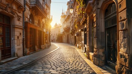 Naklejka premium beautiful sunrise a European town