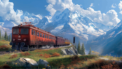 train in the mountains vector 