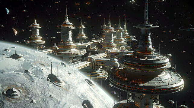  A futuristic solar planet with massive spaceports and interstellar travel systems