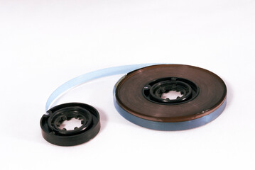 Naklejka premium Magnetic tape used to record music in high definition, portable cassette for 90 minutes of music.