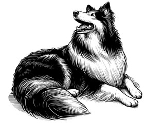 Hand drawn Cute Rough Collie dog in full-body, vector sketch isolated on white background.	