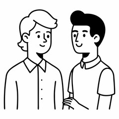 Two Friends Engaging in Conversation Line Art Vector Illustration