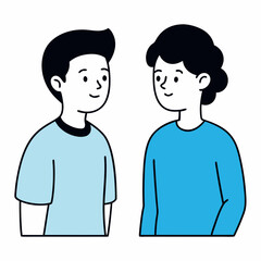 Two Friends Engaging in Conversation Line Art Vector Illustration