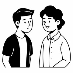 Two Friends Engaging in Conversation Line Art Vector Illustration