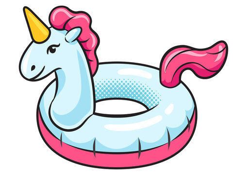 recommend clip art: unicorn swim swimming ring pop art retro PNG illustration. Comic book style imitation.