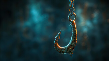 cyber deception fishing hook disguised as email icon warns of phishing scams concept illustration