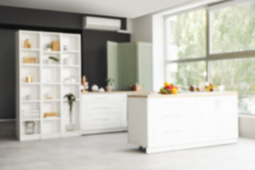 Interior of modern stylish kitchen, blurred view