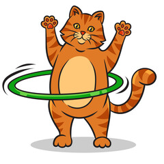 cat spins a hula hoop workout pop art retro PNG illustration. Comic book style imitation.