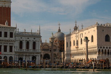 Obraz premium Venice, Italy, May 14th 2022. The view of the Doge's Palace and Piazza San Marco from a boat.