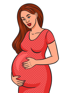 recommend clip art: happy pregnant woman pinup pop art retro PNG illustration. Comic book style imitation.