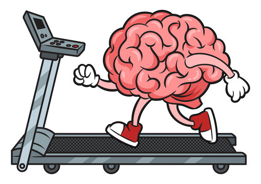 brain training on a treadmill pinup pop art retro PNG illustration. Comic book style imitation.