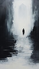 Obraz premium 階段と人のシルエット,Generative AI AI画像