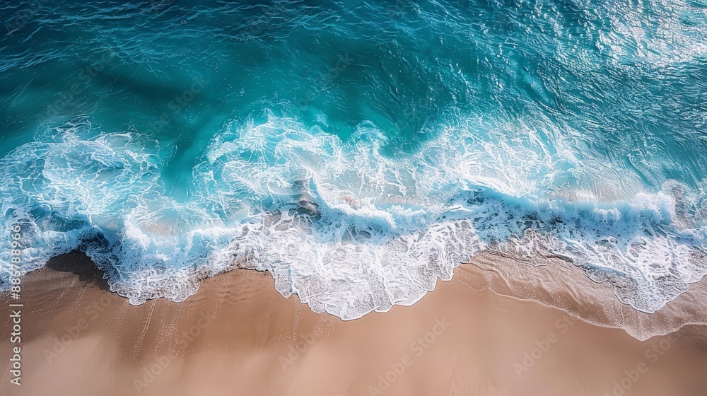 Sticker aerial view of the sea breaking on a sandy beach