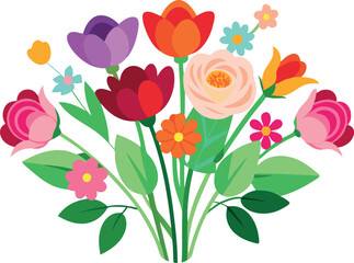 Obraz premium Beautiful illustration of a colorful flower bouquet featuring a variety of vibrant blossoms. Perfect for spring, summer, and floral themes.