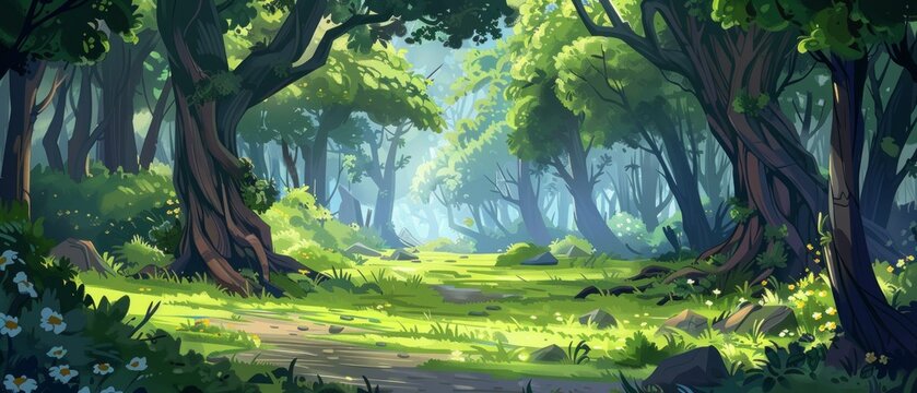 Forest game background for app, seamless horizontal tiling vector graphics
