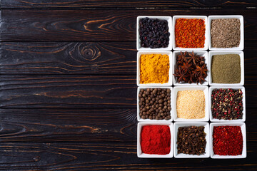 Mix of spices . Indian food background