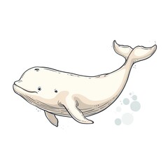 Beluga Whale Retro animal fashion cartoon isolated whitebackground
