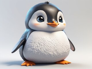 cute 3d baby penguin isolated on white background.