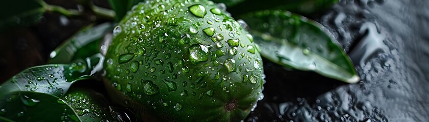 Green Lime Fruit with Water Droplets - Photo