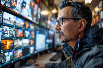 Focused on the Screens: A Man Monitoring Security Footage