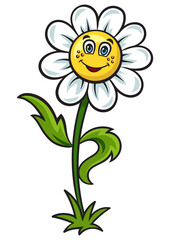 cartoon chamomile flower pinup pop art retro PNG illustration. Comic book style imitation.