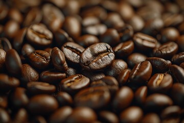 Fototapeta premium A close-up of roasted coffee beans in a pile