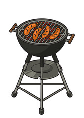 sausages on the barbecue pinup pop art retro PNG illustration. Comic book style imitation.