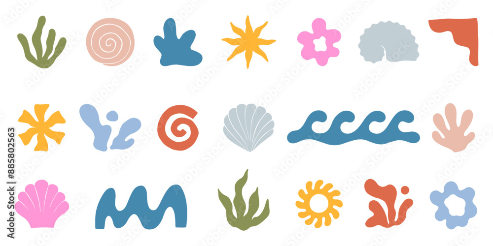 Canvas Prints vector set of abstract summer doodles.hand drawn organic shapes and forms.modern elements in trendy 