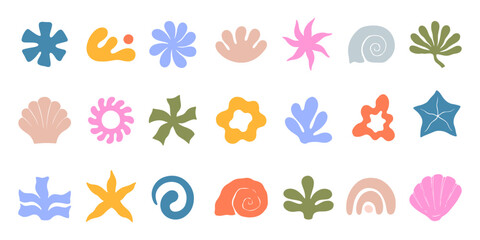 Vector set of abstract summer doodles,organic shapes and forms.Modern elements in trendy minimalist style for banners,social media marketing,branding,packaging, covers, prints