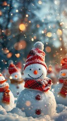 Obraz premium Snowmen standing in winter background
