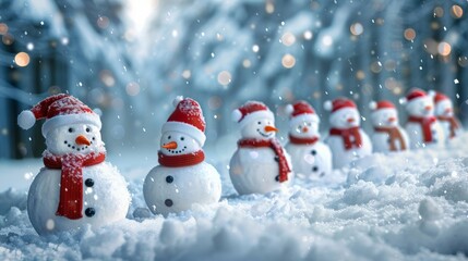 Snowmen standing in winter background