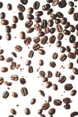 Obraz premium A pile of coffee beans arranged neatly on a white surface