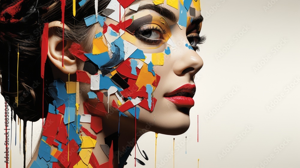 Poster Abstract Portrait of a Woman with Colorful Paint